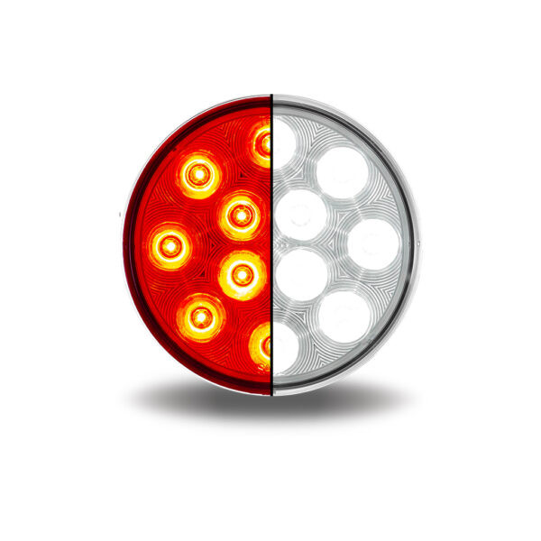 4″ Red Stop, Turn & Tail To White Back Up Round LED Light – 12 Diodes