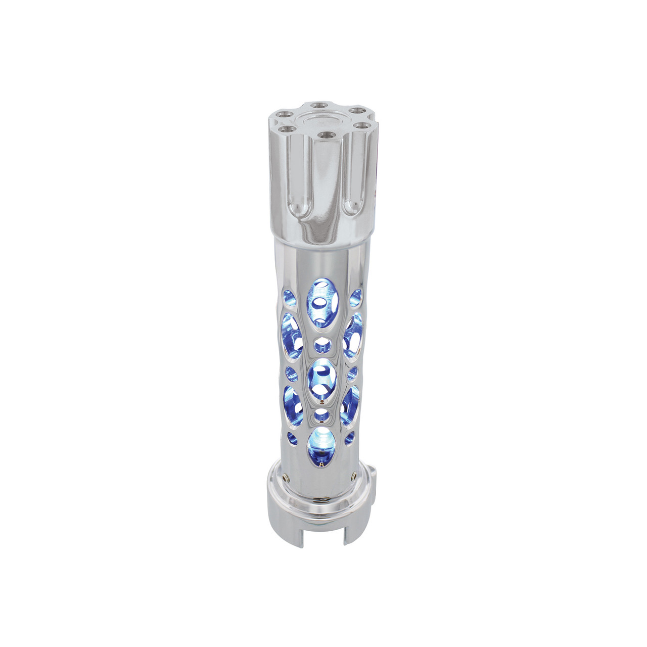 Chrome Austin 13/15/18 Speed Gun Cylinder Gearshift Knob w/ High Power LED - Blue