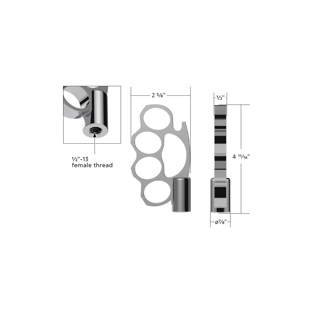 1/2-13 THREAD-ON KNUCKLE GEARSHIFT KNOB - CHROME