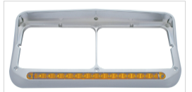 Sequential LED Rectangular Dual Headlight Bezel w/ Visor - Amber LED/Amber Lens