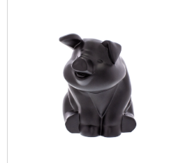 Matte Black Die-Cast Sitting Pig Ornament