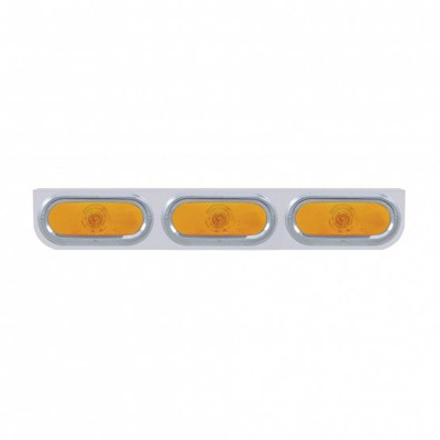 Stainless Light Bracket With 3X 6" Oval Lights & Visors - Amber Lens