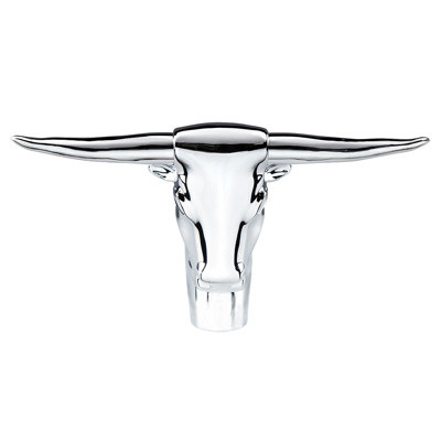 Die-Cast Long Horn Bull Hood Ornament - Chrome