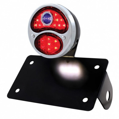 SS & Black Housing 1928 DUO Lamp & Blue Dot Style LED Tail Light Assembly With Horizontal Mounting Bracket
