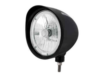 Black "Billet" Style Groove Headlight With Visor 9007 Bulb With LED Halo Rim
