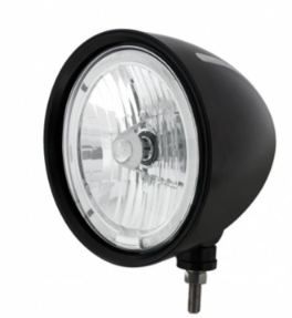 Black "Billet" Style Groove Headlight 9007 Bulb With Amber LED Halo Rim