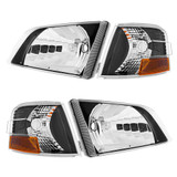 Black Bezel Headlight Assembly With Turn Signal For 1996-2003 Volvo VN (Set)
