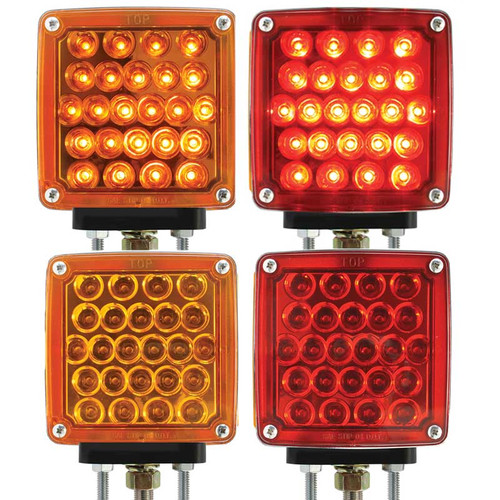 Square Double Face Pearl LED Pedestal Light Passenger Side - Amber A/Red B-Grand General-77624