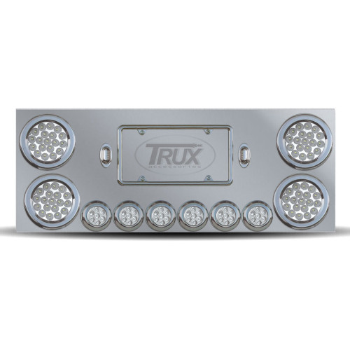 Stainless Steel Rear Center Panel With 4 X 4", 6 X 2" Dual Revolution (Red/Blue) & 2 License Light Leds-Trux-TU-9001L4