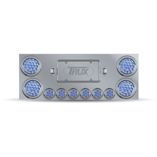 Stainless Steel Rear Center Panel With 4 X 4", 6 X 2" Dual Revolution (Red/Blue) & 2 License Light Leds-Trux-TU-9001L4