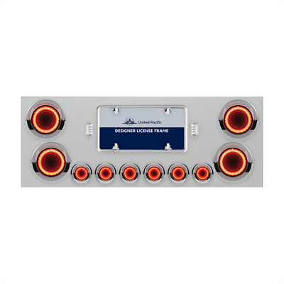 SS Rear Center Panel w/ Four 23 LED 4" Lights & Six 9 LED 2" Mirage Lights & Visors - Red LED/Red Lens-United Pacific-34498