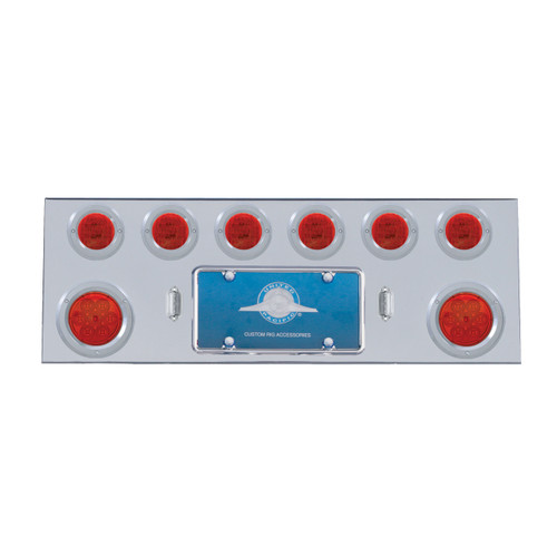 SS Rear Center Panel w/2X 7 LED 4" Refl. Light & 6X 13 LED 2-1/2" Light & Bezel -Red LED & Lens-United Pacific-35159