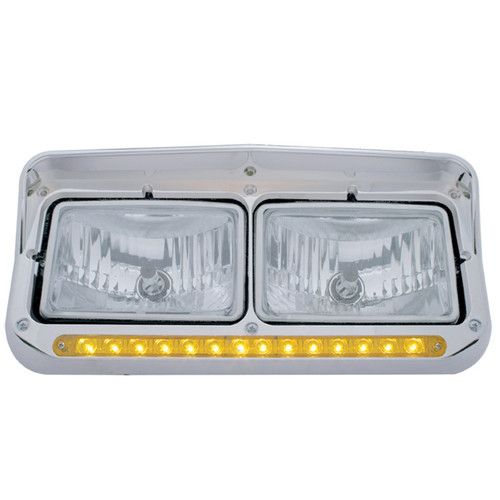 14 LED Rectangular Dual Headlight Bezel w/ Visor - Amber LED/Amber Lens