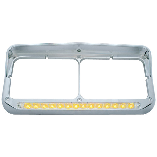 14 LED Rectangular Dual Headlight Bezel w/ Visor - Amber LED/Clear Lens