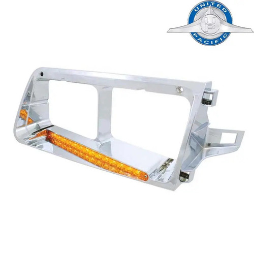 14 LED Headlight Bezel For 1989-2009 Freightliner FLD -Passenger - Amber LED/Amber Lens