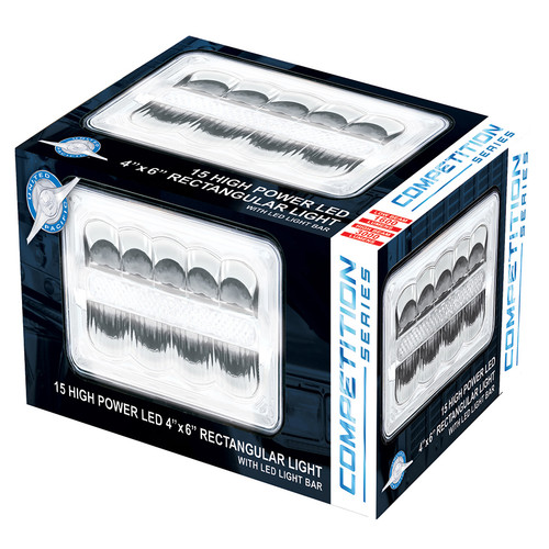 9 High Power LED 4" X 6" Rectangular Light With LED Light Bar