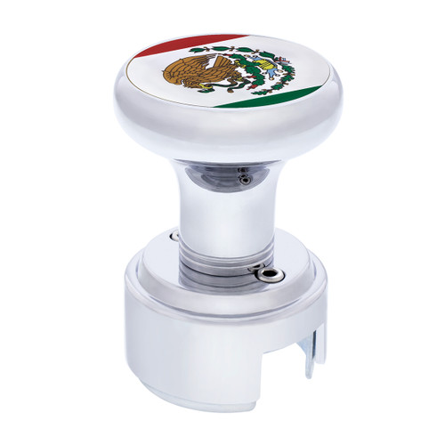 Chrome 13/15/18 Speed Thread-on Gearshift Knob w/ Adaptor - Mexico Flag