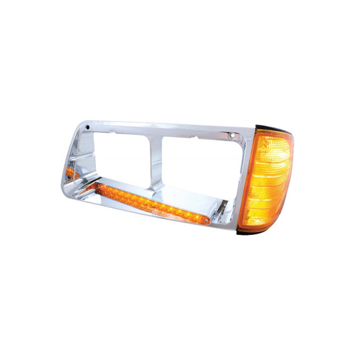 14 LED Headlight Bezel With Turn Signal For 1989-2009 Freightliner FLD -Driver - Amber LED/Amber Lens