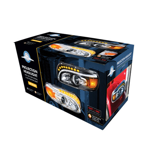 Chrome Projection Headlight W/LED Turn &amp; Position Light For 2008-15 PB 388 &amp; 2008-2020 389
