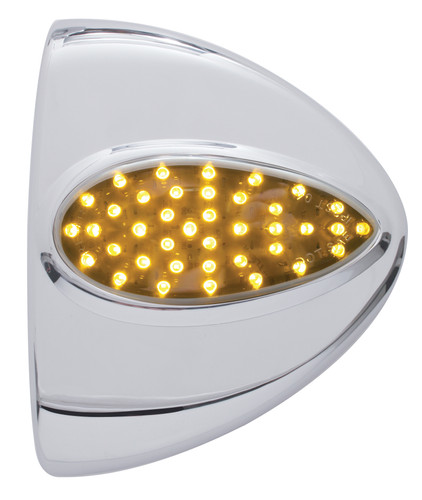 39 LED Teardrop Headlight Turn Signal Light Cover For Peterbilt - Amber LED/Chrome Lens