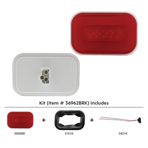 14 LED Rectangular "GLO" Stop, Turn & Tail Light - Red LED/Red Lens