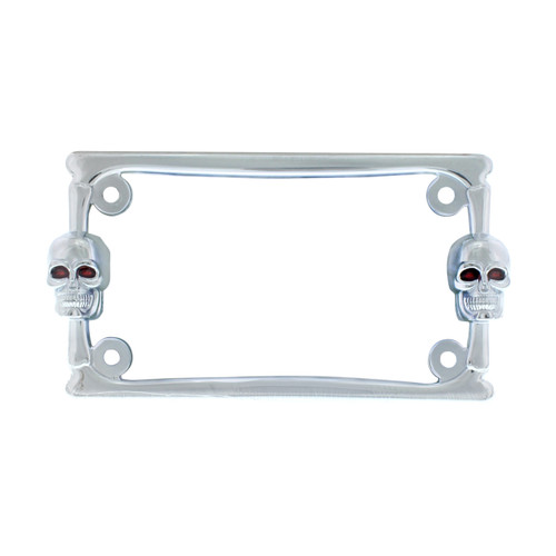 Chrome Two Skull Motorcycle License Plate Frame