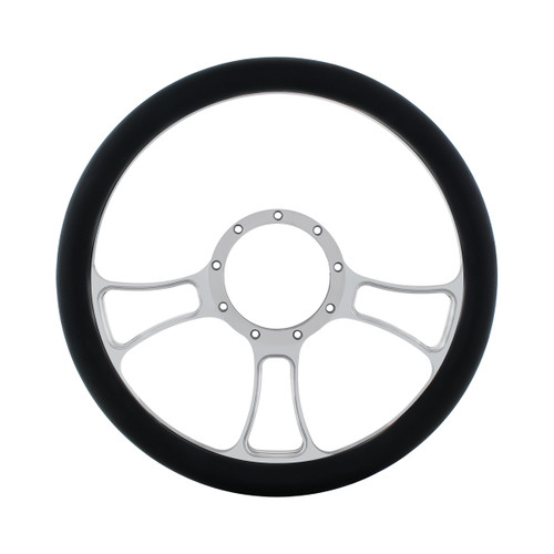 14" Chrome Aluminum Blade Style Steering Wheel With Black Engineered Leather Grip