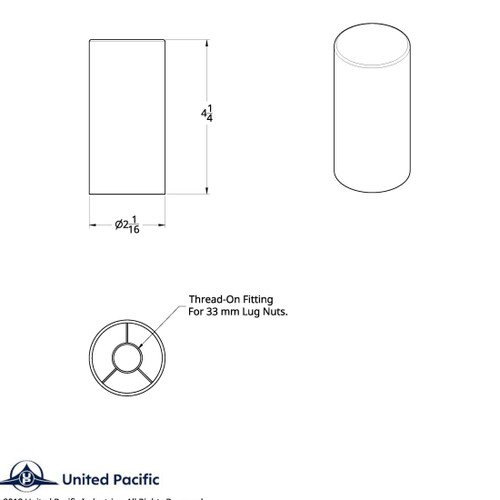33mm X 4 1/4" Chrome Plastic Tall Cylinder Nut Cover - Thread-On