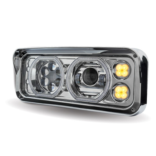Rectangular Halo LED Projector Headlight Assembly - Chrome
