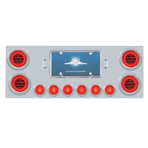 SS Rear Center Panel With 4X 21 LED 4" GloLight & 6X 6 LED 2" GloLight & Bezels -Red LED & Lens