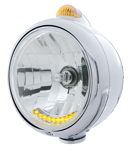Chrome Guide 682-C Headlight H4 With 10 Amber LED & Dual Mode LED Signal - Amber Lens