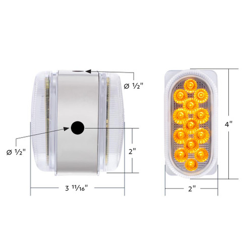 26 LED Dual Function Reflector Double Face Oval Light With SS Bracket - Amber & Red LED/Clear Lens