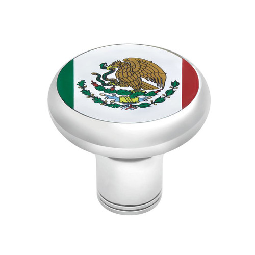 1/2"-13 THREAD-ON GEARSHIFT KNOB WITH MEXICO FLAG STICKER - CHROME