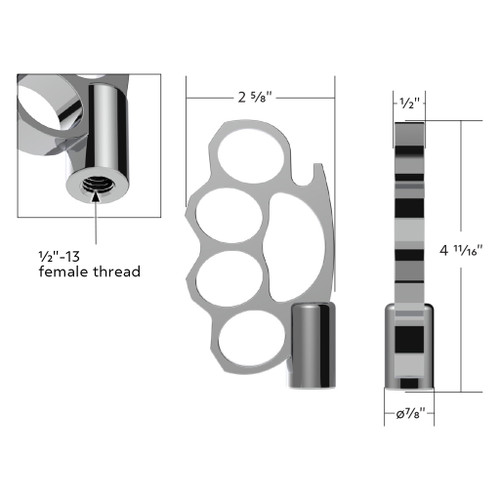 1/2"-13 THREAD-ON KNUCKLE GEARSHIFT KNOB - CHROME