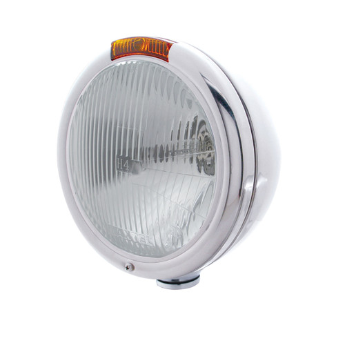 Stainless Steel Classic Headlight H4 Bulb & Turn Signal - Amber Lens
