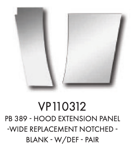 Peterbilt 389 Stainless 4" Wide Replacement Hood Extension Panels w/ UArea