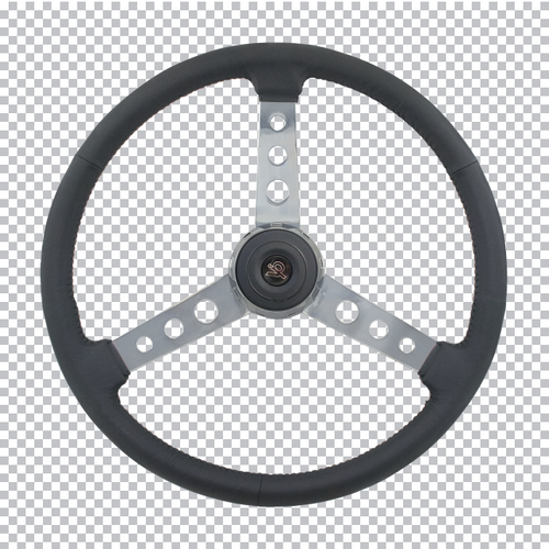 Old School - 20" Black Leather Rim, Chrome 3-Spoke W/Round Cut Outs, Chrome Bezel-Steering Creations-359-3053-77006