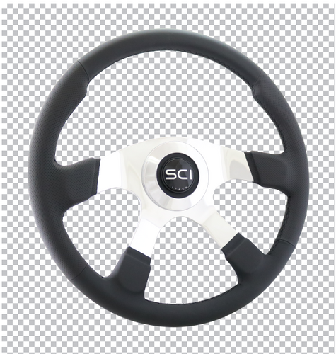 Leather Comfort Black -18" Soft Black Leather Rim, Polished Aluminum 4-Spoke, SCI HB - Black