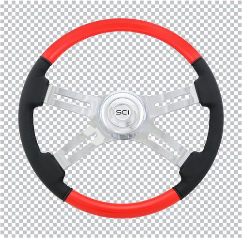 Classic Combo Viper Red - 18" Wood & Leather Rim, Chrome 4-Spoke w/Slot Cut Outs-Steering Creations-542-3003-77502