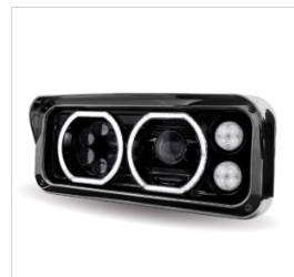 Rectangular Halo LED Projector Headlight Assembly - Black