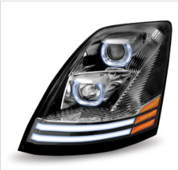 Volvo VNL Incandescent Headlight Assembly with LED - Runnig Light / Turn Signal - Chrome