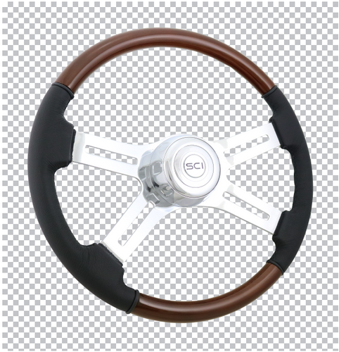 Classic Combo - 18" Wood & Leather Rim, Chrome 4-Spoke W/Slot Cut Outs, Chrome Bezel-Steering Creations-480-3003-77502
