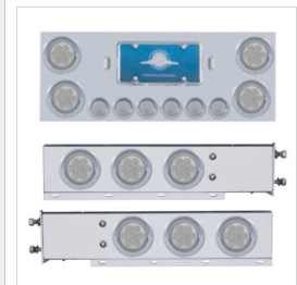 SS Rear Center Panel and Mud Flap Hangers Set Red Led/ Clear Lens