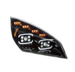 Black 10 LED Projector Headlight With LED Sequential Turn & DRL For 2018-2022 Cascadia - Passenger