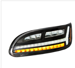 Black 6 LED Headlight For Peterbilt 386 (2005-2015) &amp; 387 (1999-2010)