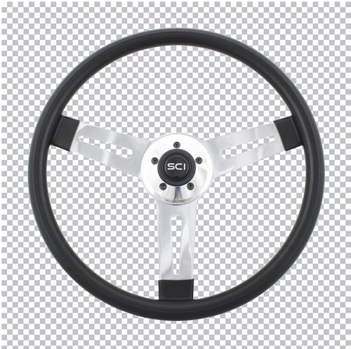 Driver 1 - 18" Polyurethane Rim, Chrome 3-Spoke W/Vertical Slot Cut Outs-Steering Creations-115-3017-70124