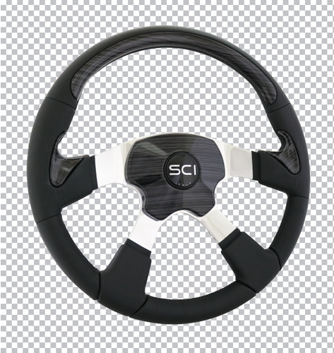 Black Wood Traveler - 18" Leather Rim W/Blk Wood Look Painted Inserts, Polished Aluminum 4-Spoke-Steering Creations-338-5038-70182