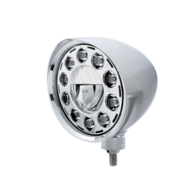 Chrome "Chopper" Headlight With Smooth Visor 11 LED Bulb