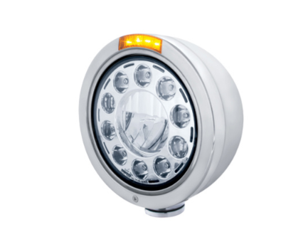 Stainless Bullet Classic Headlight 11 LED Bulb With Dual Mode LED Turn Signal