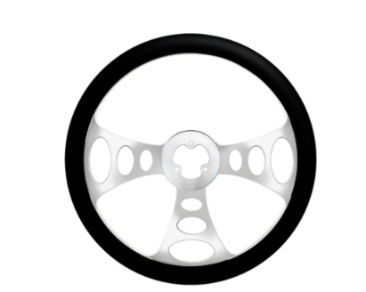 18" Chrome Aluminum "Chopper" Style Steering Wheel With Black Leather Rim